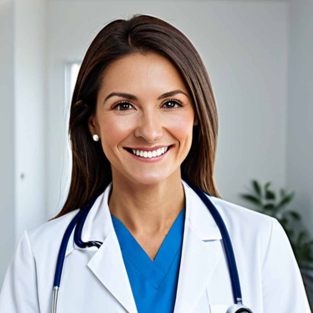 뇌졸중 재활 기간과 비용 - **Prompt:** "A skilled female doctor in a clean, modern hospital office, wearing a professional lab ...