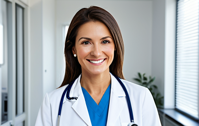 뇌졸중 재활 기간과 비용 - **Prompt:** "A skilled female doctor in a clean, modern hospital office, wearing a professional lab ...