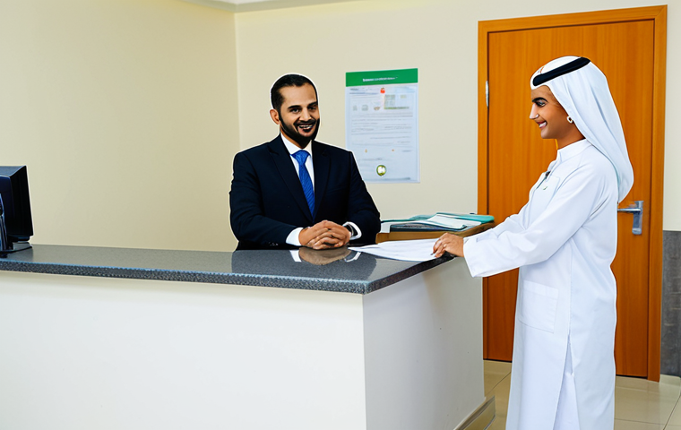 허리디스크 재활센터 비용 - **

"A modern rehabilitation center reception area in Saudi Arabia. A friendly receptionist in profe...