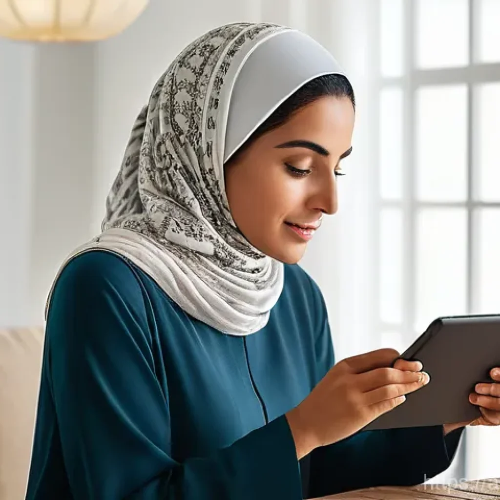 뇌졸중 언어재활 최신 기술 - **Prompt 1: AI-Powered Speech Therapy**
    "A mid-aged Arab woman, dressed in modest, comfortable c...