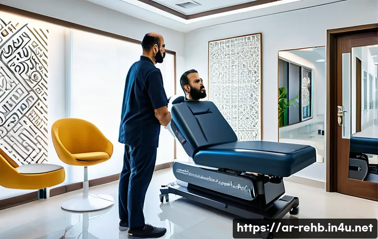 재활의학과 상담 비용 - A modern rehabilitation clinic in Riyadh, Saudi Arabia, showcasing a diverse group of patients recei...